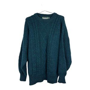 Country Collection Irish Fisherman's Cable Knit Teal 100% Wool Sweater Size L